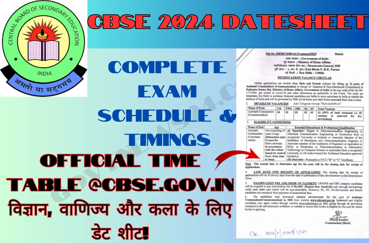 CBSE 2024 Datesheet Complete Exam Schedule & Timings Official Time